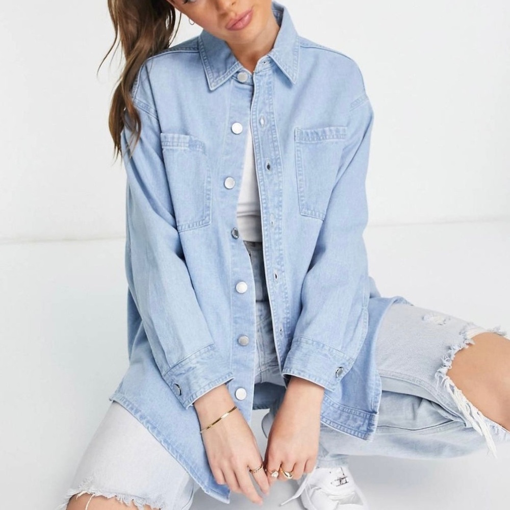 Miss Selfridge Women’s Oversized Denim Shirt In Mid Wash Blue (Size: S)